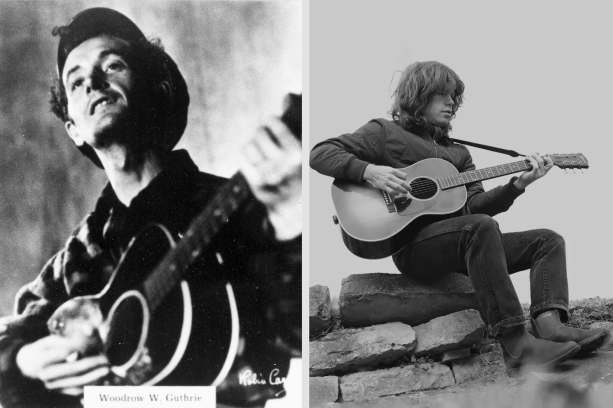 Woody Guthrie c. 1940's (left) and Jesse Welles c. 2025 (right)